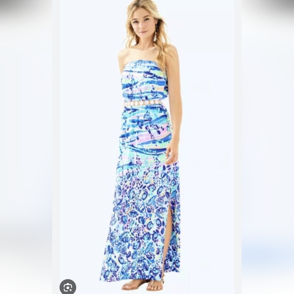 Lilly Pulitzer Strapless Blue Multi Print Maxi Dress
